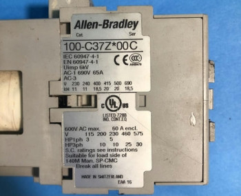 Allen Bradley 100-C37Z*00 SERIES C IEC CONTACTOR 600V 60A  - изображение 1