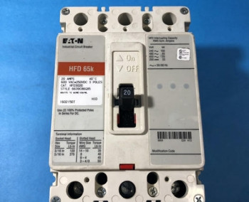 Eaton HFD3020 CIRCUIT BREAKER, 20A, 3P, 600V, 250 VDC  - изображение 1